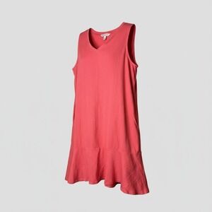 Cuddl Duds Womens Sleeveless Lounge Dress Coral Knit Flexwear Tiered PM Petite M